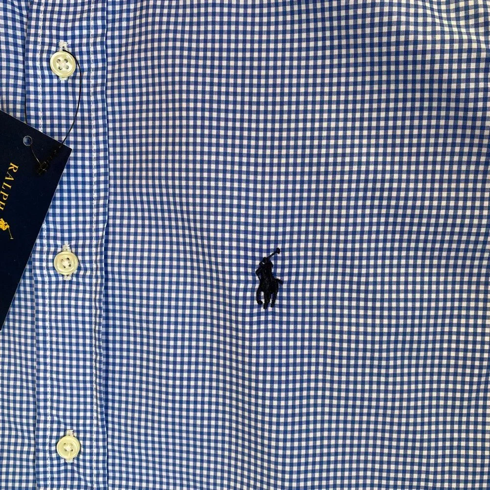 NWT Ralph Lauren Polo Men's Long Sleeve Cotton Shirts Blue Checks Size Small - Picture 2 of 8